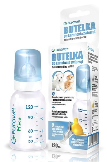 Eurowet Butelka ze smoczkiem do karmienia zwierząt 120ml Eurowet Butelka ze smoczkiem do karmienia zwierząt 120ml