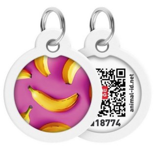 Collar WauDog Smart ID Zawieszka z QR-paszportem okrągła 3cm banany na różu Collar