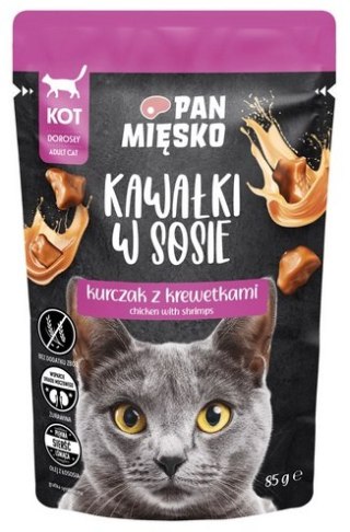 Pan Mięsko Karma mokra dla kota - kurczak i krewetki kawałki w sosie saszetka 85g Pan Mięsko