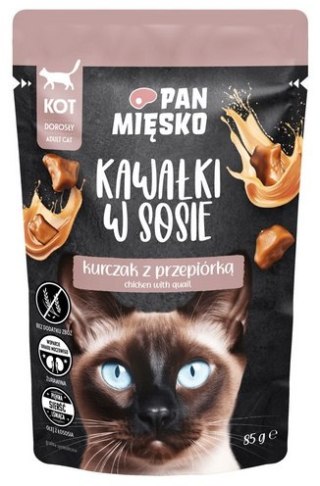 Pan Mięsko Karma mokra dla kota - kurczak i przepiórka kawałki w sosie saszetka 85g Pan Mięsko